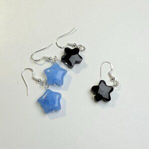 Star Drop Earrings · Aquamarine or Black Obsidian · Handmade Minimal Dangle Earr